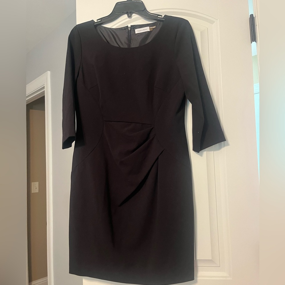 Calvin Klein Black Ruched Sheath Dress for Wedding Guest
